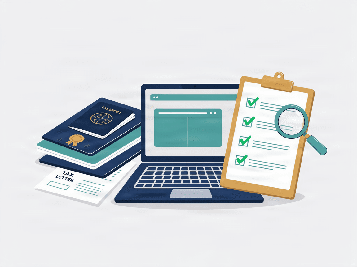 Passport, company documents and checklist ready for a bank application
