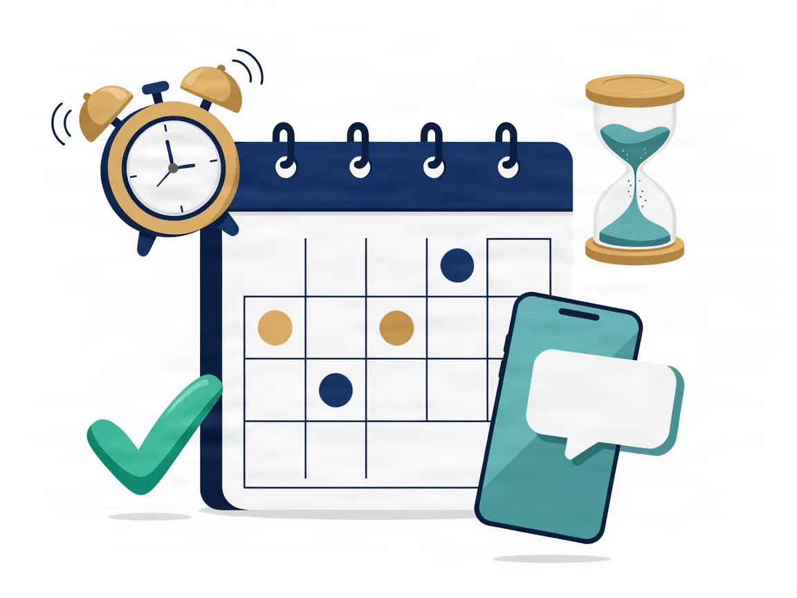 Calendar, alarm clock and phone showing company deadlines