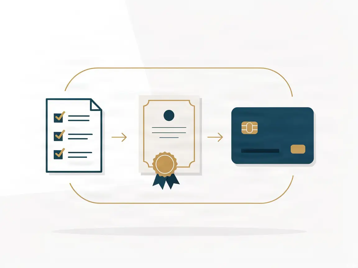Steps from checklist to company certificate to bank card