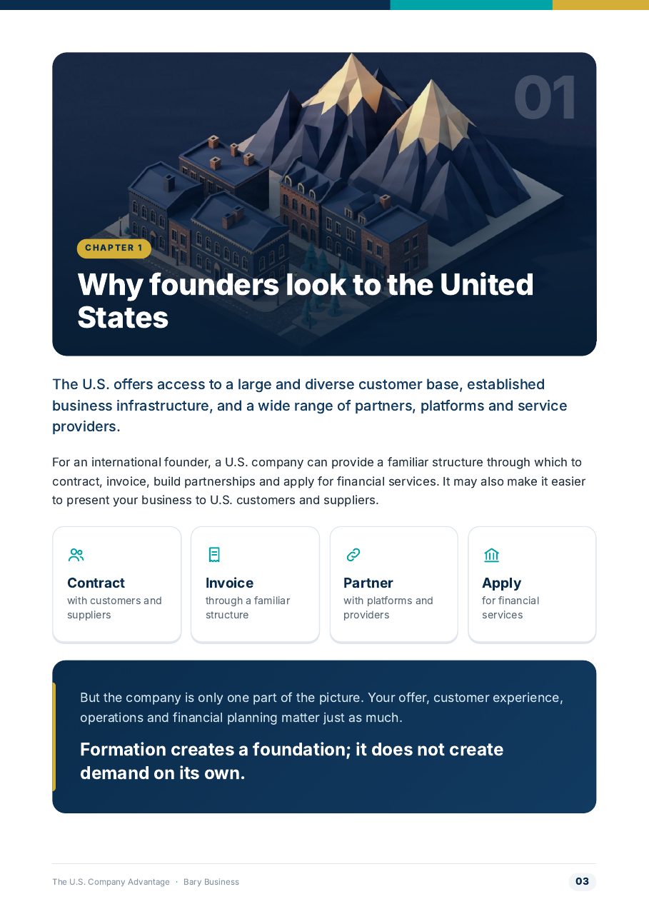 Page from The U.S. Company Advantage guide: what a U.S. company can offer